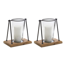 Load image into Gallery viewer, Modern Framed Candle Holder with Wood Base (Set of 2)