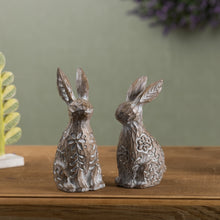 Load image into Gallery viewer, Floral Carved Rabbit Figurine (Set of 2)