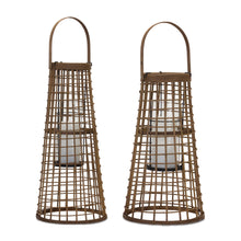 Load image into Gallery viewer, Woven Bamboo Lantern Candle Holder (Set of 2)