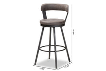 Load image into Gallery viewer, Baxton Studio Arcene Rustic and Industrial Antique Grey Fabric Swivel Bar Stool Set of 2