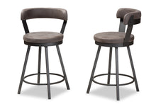 Load image into Gallery viewer, Baxton Studio Arcene Rustic and Industrial Grey Fabric Upholstered Counter Stool Set of 2