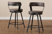 Load image into Gallery viewer, Baxton Studio Arcene Rustic and Industrial Grey Fabric Upholstered Counter Stool Set of 2