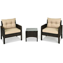 Load image into Gallery viewer, 3 Pieces Outdoor Patio Rattan Conversation Set with Seat Cushions-Beige
