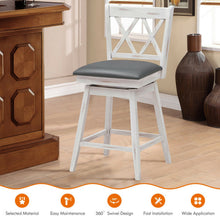 Load image into Gallery viewer, 2 Pieces 24 Inch Swivel Counter Height Barstool Set with Rubber Wood Legs-White