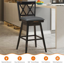 Load image into Gallery viewer, 2 Pieces 29 Inches Swivel Counter Height Barstool Set with Rubber Wood Legs-Black