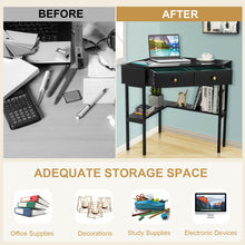Load image into Gallery viewer, Space Saving Corner Computer Desk with 2 Large Drawers and Storage Shelf-Black