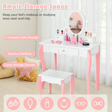 Load image into Gallery viewer, Kids Vanity Princess Makeup Dressing Table Stool Set with Mirror and Drawer-White