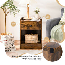 Load image into Gallery viewer, Set of 2 Nightstand with Drawer Cabinet End Side Table Raised Top-Brown