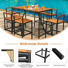Load image into Gallery viewer, 7 Pieces Acacia Wood Patio Rattan Bar Set with Umbrella Hole