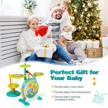 Load image into Gallery viewer, 3 Pieces Electric Kids Drum Set with Microphone Stool Pedal