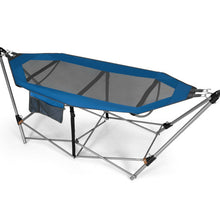 Load image into Gallery viewer, Folding Hammock Indoor Outdoor Hammock with Side Pocket and Iron Stand-Blue