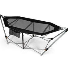 Load image into Gallery viewer, Folding Hammock Indoor Outdoor Hammock with Side Pocket and Iron Stand-Black