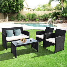 Load image into Gallery viewer, 4 Pcs Wicker Conversation Furniture Set Patio Sofa and Table Set-White