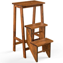 Load image into Gallery viewer, 3-in-1 Rubber Wood 3 Tier Folding Step Stool Ladder Storage Shelf-Coffee