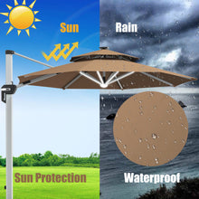Load image into Gallery viewer, 10 Feet 360° Rotation Aluminum Solar LED Patio Cantilever Umbrella without Weight Base-Tan