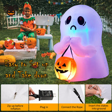 Load image into Gallery viewer, 4 Feet Halloween Inflatable Ghost Holding Pumpkin Decor with LED Lights