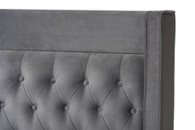 Load image into Gallery viewer, Baxton Studio Valery Modern and Contemporary Dark Gray Velvet Fabric Upholstered King Size Platform Bed with Gold-Finished Legs