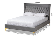 Load image into Gallery viewer, Baxton Studio Valery Modern and Contemporary Dark Gray Velvet Fabric Upholstered Queen Size Platform Bed with Gold-Finished Legs