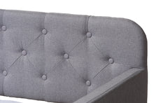 Load image into Gallery viewer, Baxton Studio Camelia Modern and Contemporary Grey Fabric Upholstered Button-Tufted Twin Size Sofa Daybed with Roll-Out Trundle Guest Bed
