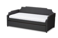 Load image into Gallery viewer, Baxton Studio Ally Modern and Contemporary Charcoal Fabric Upholstered Twin Size Sofa Daybed with Roll Out Trundle Guest Bed