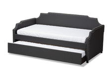 Load image into Gallery viewer, Baxton Studio Ally Modern and Contemporary Charcoal Fabric Upholstered Twin Size Sofa Daybed with Roll Out Trundle Guest Bed