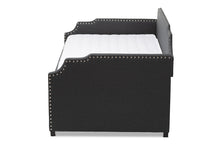 Load image into Gallery viewer, Baxton Studio Ally Modern and Contemporary Charcoal Fabric Upholstered Twin Size Sofa Daybed with Roll Out Trundle Guest Bed