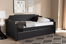 Load image into Gallery viewer, Baxton Studio Ally Modern and Contemporary Charcoal Fabric Upholstered Twin Size Sofa Daybed with Roll Out Trundle Guest Bed