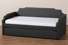 Load image into Gallery viewer, Baxton Studio Ally Modern and Contemporary Charcoal Fabric Upholstered Twin Size Sofa Daybed with Roll Out Trundle Guest Bed