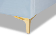 Load image into Gallery viewer, Baxton Studio Saverio Glam and Luxe Light Blue Velvet Fabric Upholstered Queen Size Platform Bed with Gold-Tone Legs
