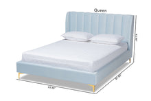 Load image into Gallery viewer, Baxton Studio Saverio Glam and Luxe Light Blue Velvet Fabric Upholstered Queen Size Platform Bed with Gold-Tone Legs