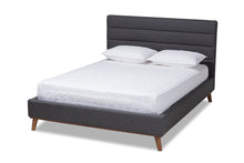 Load image into Gallery viewer, Baxton Studio Erlend Mid-Century Modern Dark Grey Fabric Upholstered Queen Size Platform Bed