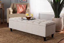 Load image into Gallery viewer, Baxton Studio Brette Mid-Century Modern Light Blue Fabric Upholstered Dark Brown Finished Wood Storage Bench Ottoman