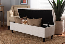 Load image into Gallery viewer, Baxton Studio Brette Mid-Century Modern Light Blue Fabric Upholstered Dark Brown Finished Wood Storage Bench Ottoman