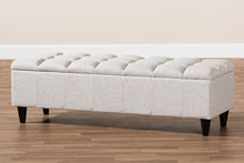 Load image into Gallery viewer, Baxton Studio Brette Mid-Century Modern Light Blue Fabric Upholstered Dark Brown Finished Wood Storage Bench Ottoman