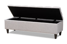 Load image into Gallery viewer, Baxton Studio Brette Mid-Century Modern Grayish Beige Fabric Upholstered Dark Brown Finished Wood Storage Bench Ottoman