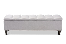 Load image into Gallery viewer, Baxton Studio Brette Mid-Century Modern Grayish Beige Fabric Upholstered Dark Brown Finished Wood Storage Bench Ottoman