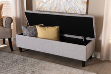 Load image into Gallery viewer, Baxton Studio Brette Mid-Century Modern Grayish Beige Fabric Upholstered Dark Brown Finished Wood Storage Bench Ottoman