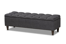 Load image into Gallery viewer, Baxton Studio Brette Mid-Century Modern Charcoal Fabric Upholstered Dark Brown Finished Wood Storage Bench Ottoman