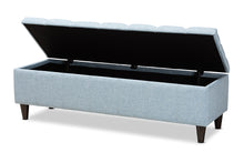 Load image into Gallery viewer, Baxton Studio Brette Mid-Century Modern Light Blue Fabric Upholstered Dark Brown Finished Wood Storage Bench Ottoman
