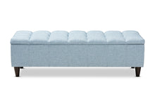 Load image into Gallery viewer, Baxton Studio Brette Mid-Century Modern Light Blue Fabric Upholstered Dark Brown Finished Wood Storage Bench Ottoman