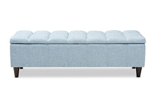 Load image into Gallery viewer, Baxton Studio Brette Mid-Century Modern Light Blue Fabric Upholstered Dark Brown Finished Wood Storage Bench Ottoman