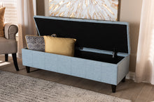 Load image into Gallery viewer, Baxton Studio Brette Mid-Century Modern Light Blue Fabric Upholstered Dark Brown Finished Wood Storage Bench Ottoman