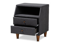 Load image into Gallery viewer, Baxton Studio Claverie Mid-Century Modern Charcoal Fabric Upholstered 2-Drawer Wood Nightstand