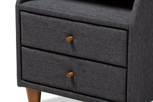 Load image into Gallery viewer, Baxton Studio Claverie Mid-Century Modern Charcoal Fabric Upholstered 2-Drawer Wood Nightstand