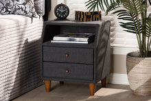 Load image into Gallery viewer, Baxton Studio Claverie Mid-Century Modern Charcoal Fabric Upholstered 2-Drawer Wood Nightstand