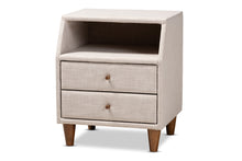 Load image into Gallery viewer, Baxton Studio Claverie Mid-Century Modern Beige Fabric Upholstered 2-Drawer Wood Nightstand