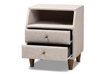 Load image into Gallery viewer, Baxton Studio Claverie Mid-Century Modern Beige Fabric Upholstered 2-Drawer Wood Nightstand