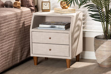 Load image into Gallery viewer, Baxton Studio Claverie Mid-Century Modern Beige Fabric Upholstered 2-Drawer Wood Nightstand