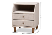 Load image into Gallery viewer, Baxton Studio Claverie Mid-Century Modern Beige Fabric Upholstered 2-Drawer Wood Nightstand