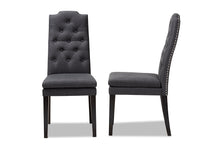Load image into Gallery viewer, Baxton Studio Dylin Modern and Contemporary Charcoal Fabric Upholstered Button Tufted Wood Dining Chair Set of 2